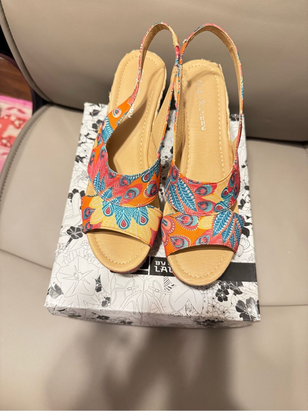 CL by Chinese Laundry Multicolor Peep-Toe Slingback Wedge Sandals